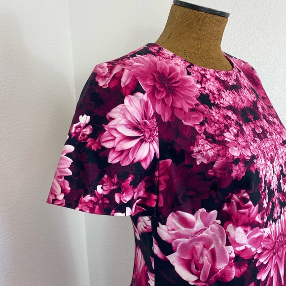 Michael Kors Women's New Pink Gardens Floral Short Dress Size 12 Dahlias Bouquet - Picture 4 of 14